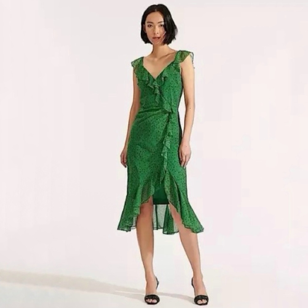 Veronica Beard Amal Ditsy Floral Silk Chiffon Ruffled Midi Dress Green 12